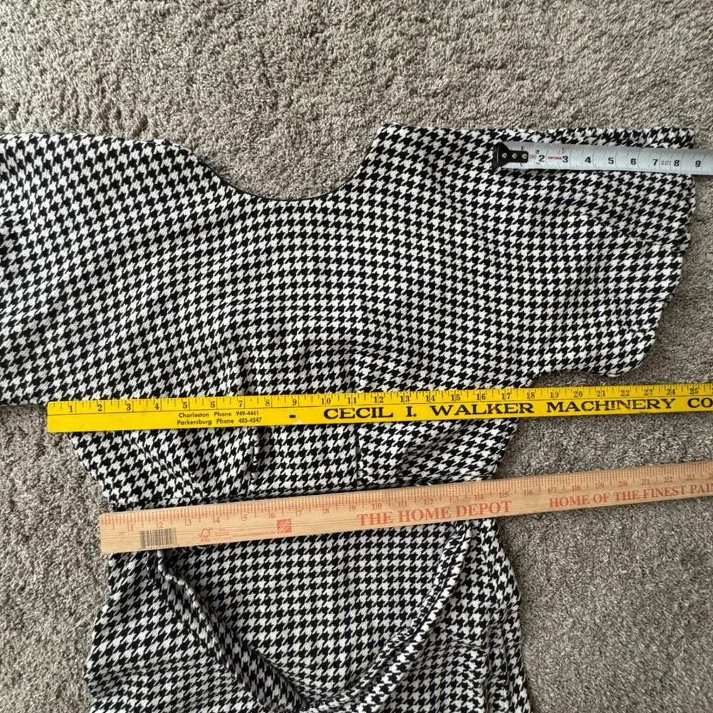 Zara Houndstooth Flutter Sleeve Midi Dress Tie‎ Small Retro Pin Up French Girl